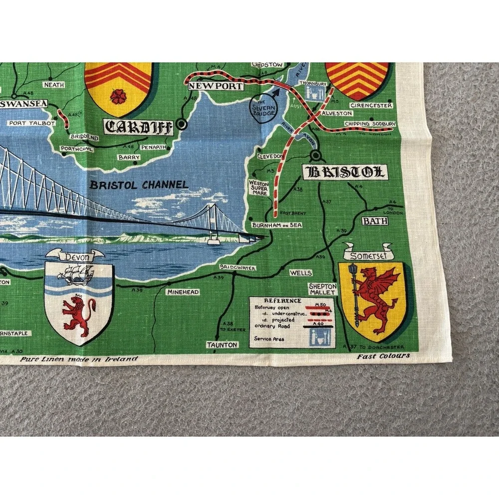 Vintage Old Bleach Severn Bridge Tea Towel Irish Linen Wales MCM